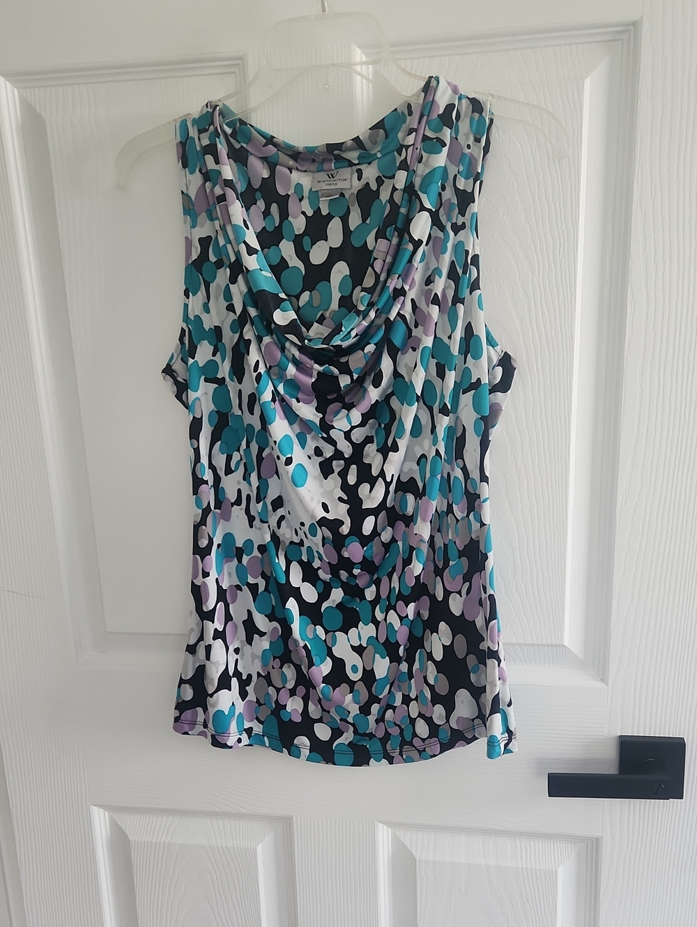 W by Worth Teal & Purple Cowl Neck Sleeveless Top Sz. L
